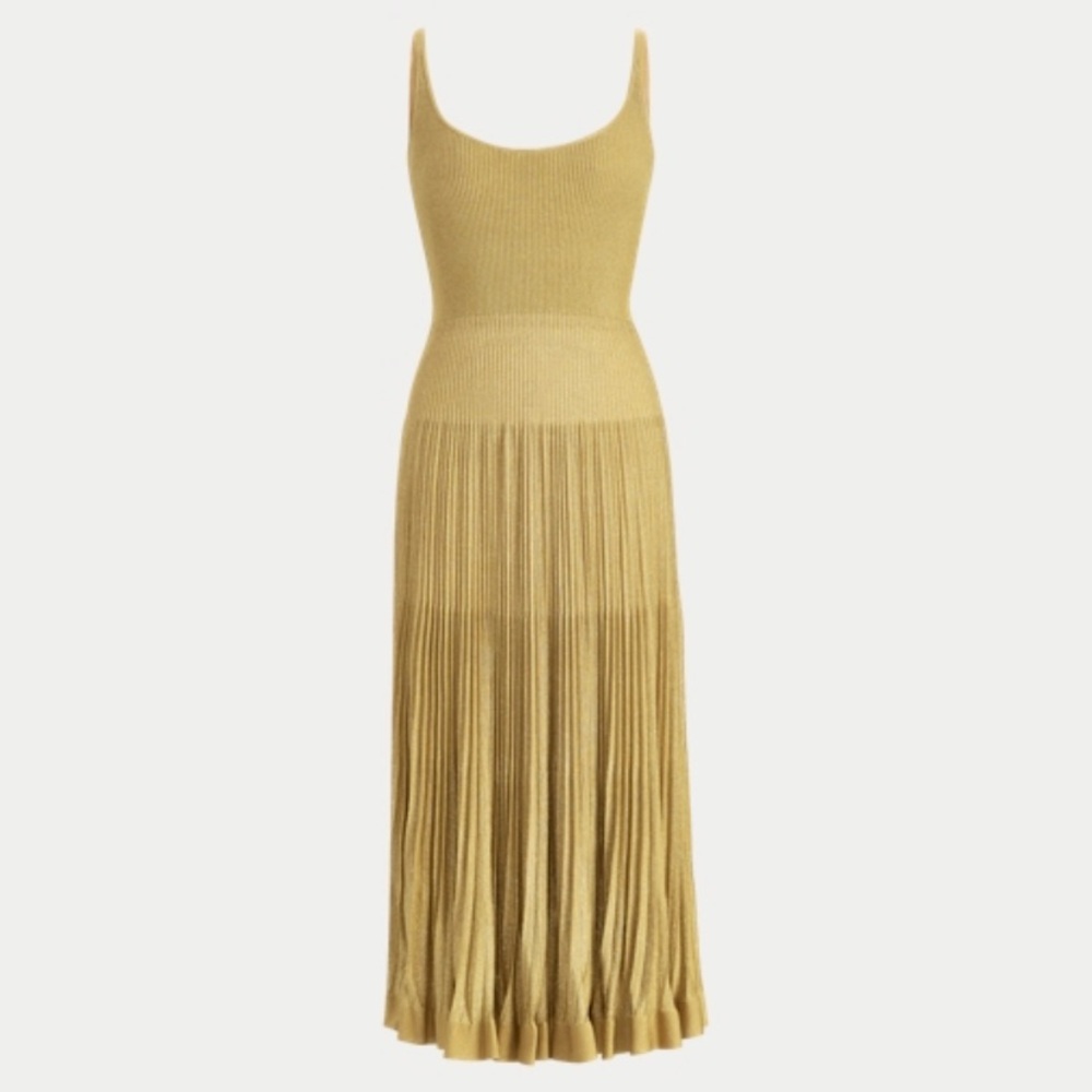 Ralph Lauren Purple Label Gold Knit Pleated Dress